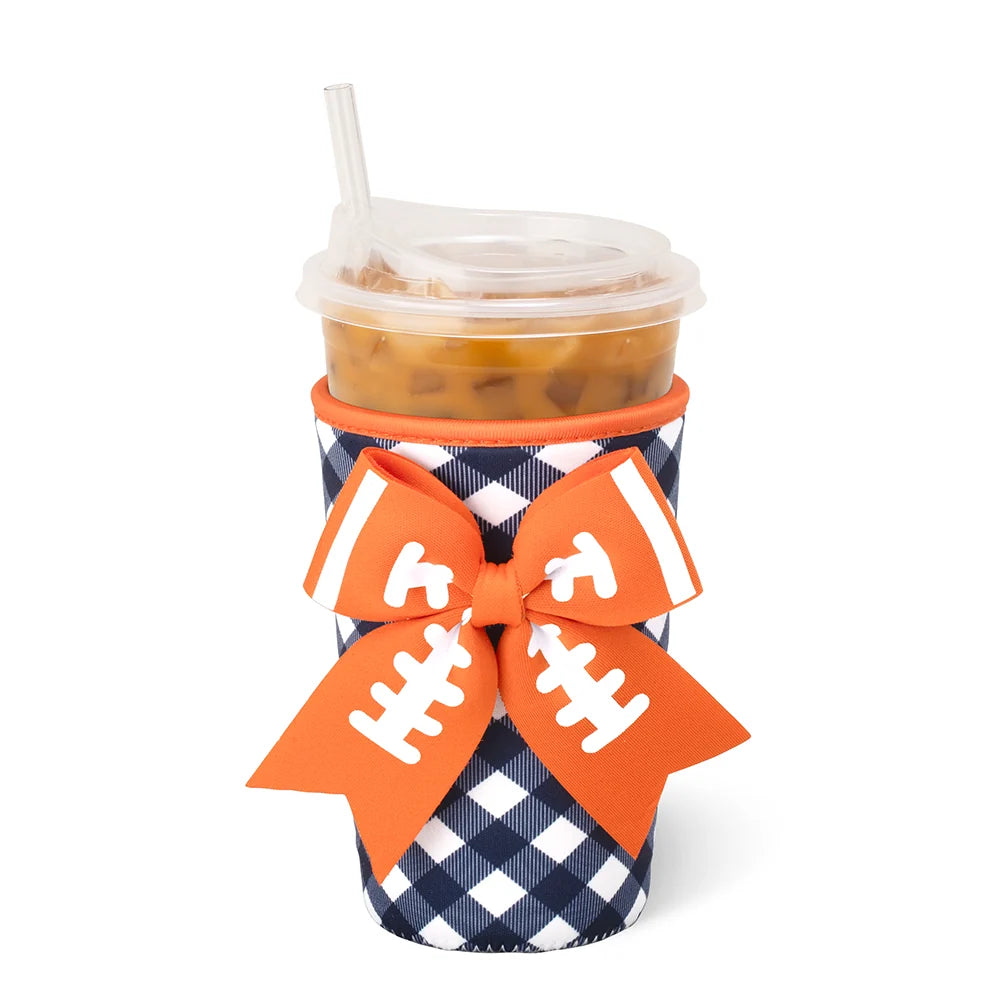 Gameday Gingham Navy + Orange Iced Cup Coolie (Medium)