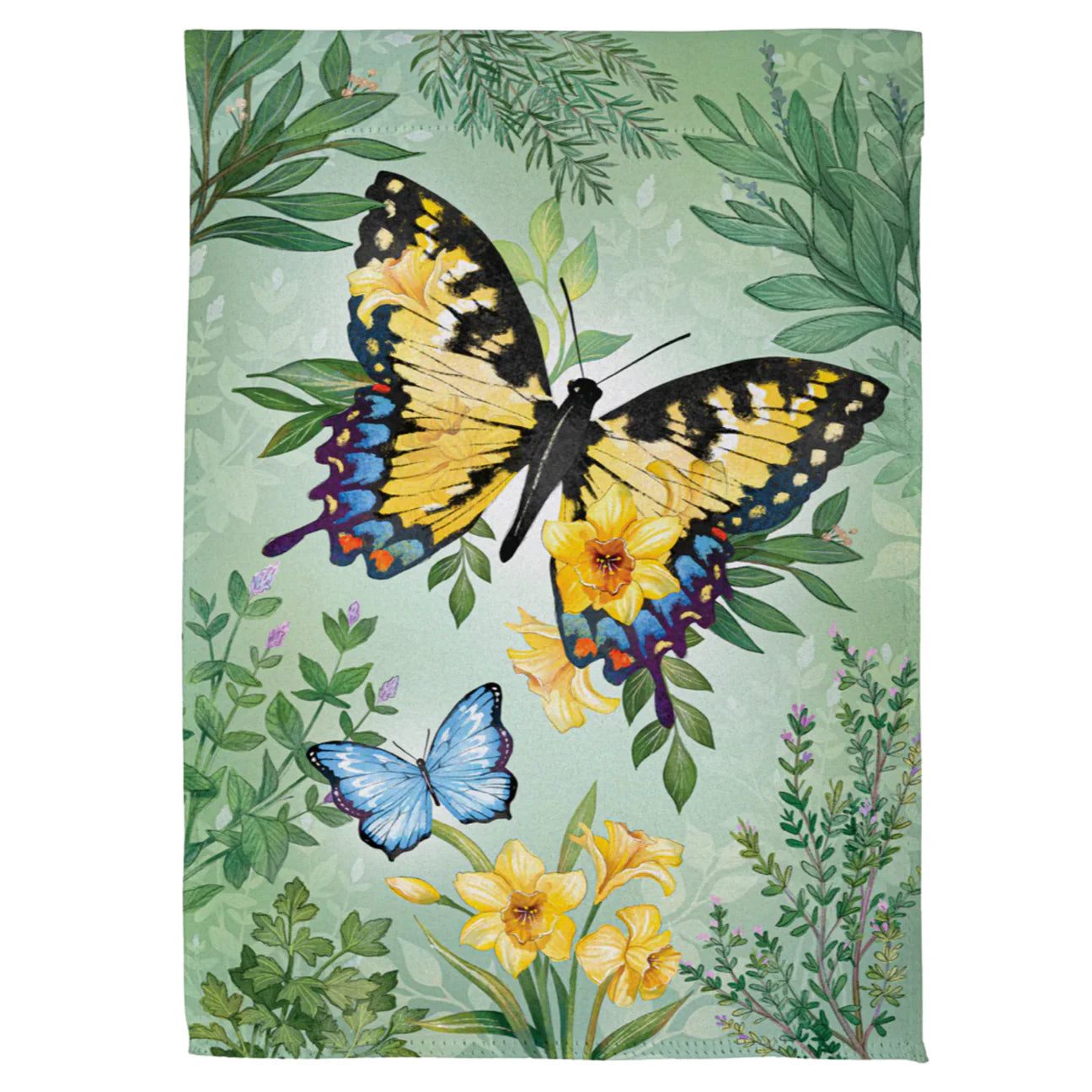 Pollinator Garden Green & Yellow Florals Monarch Butterfly Suede House Flag