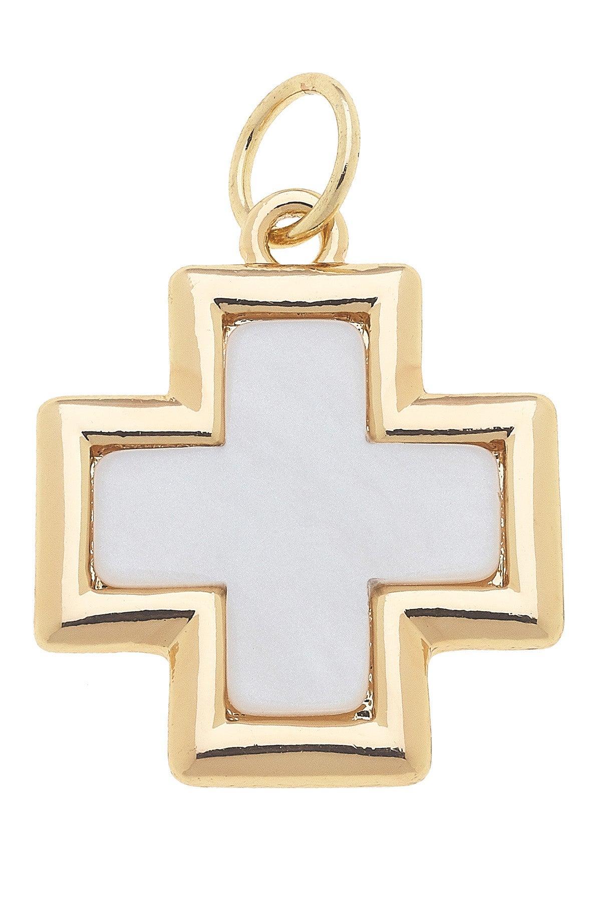 Cross Outline Charm in Mother of Pearl