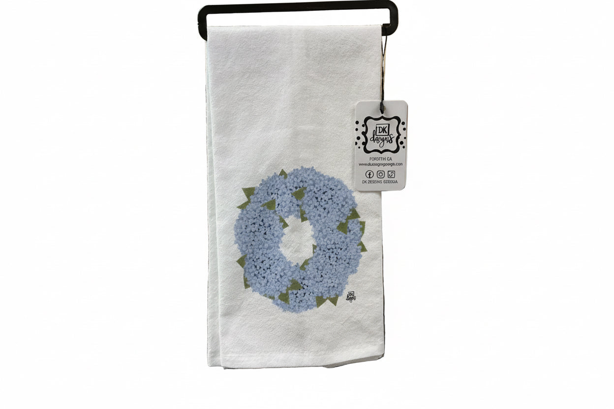 Blue Hydrangea Wreath Towel