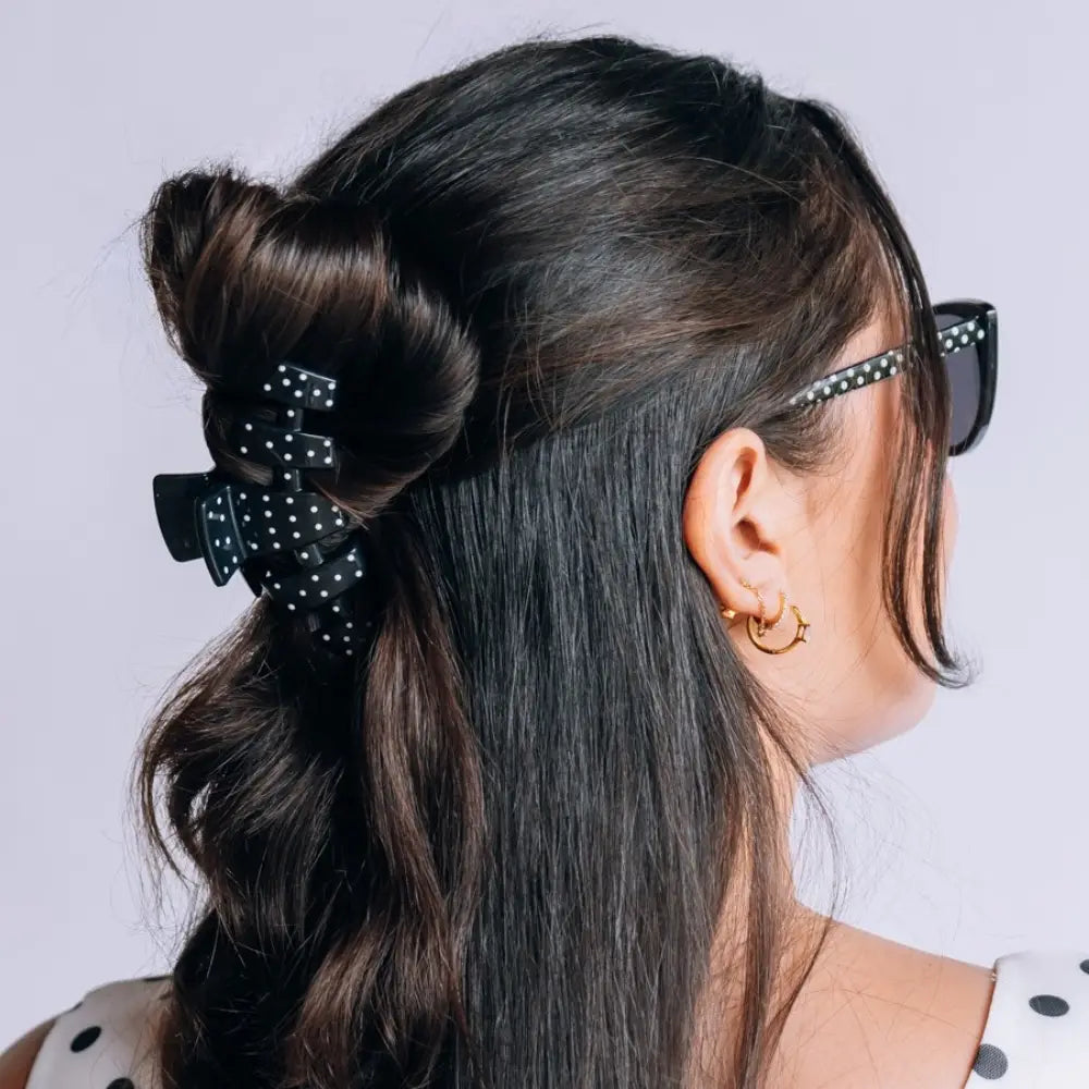 Black Polka Dot Party, Classic Claw Clip Medium