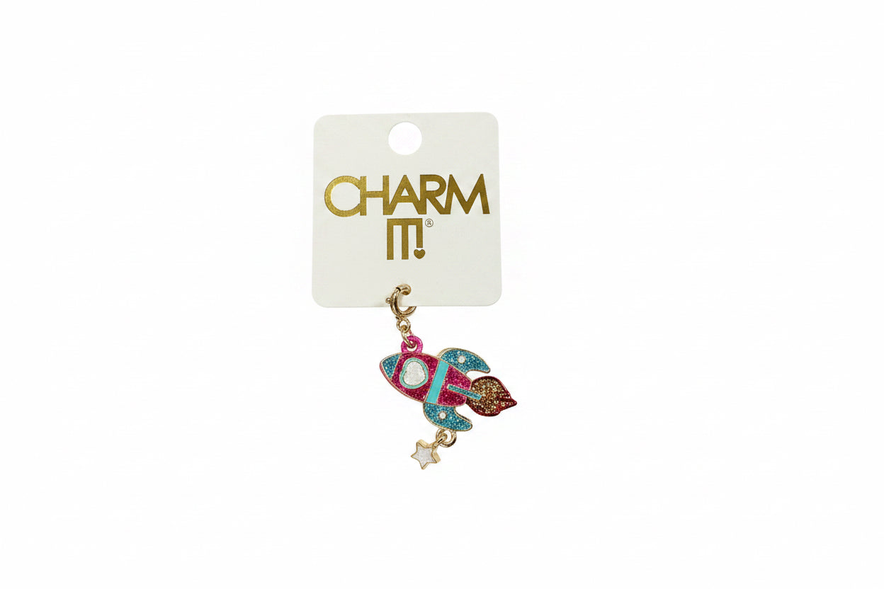 Gold Pink Glitter Rocket Charm