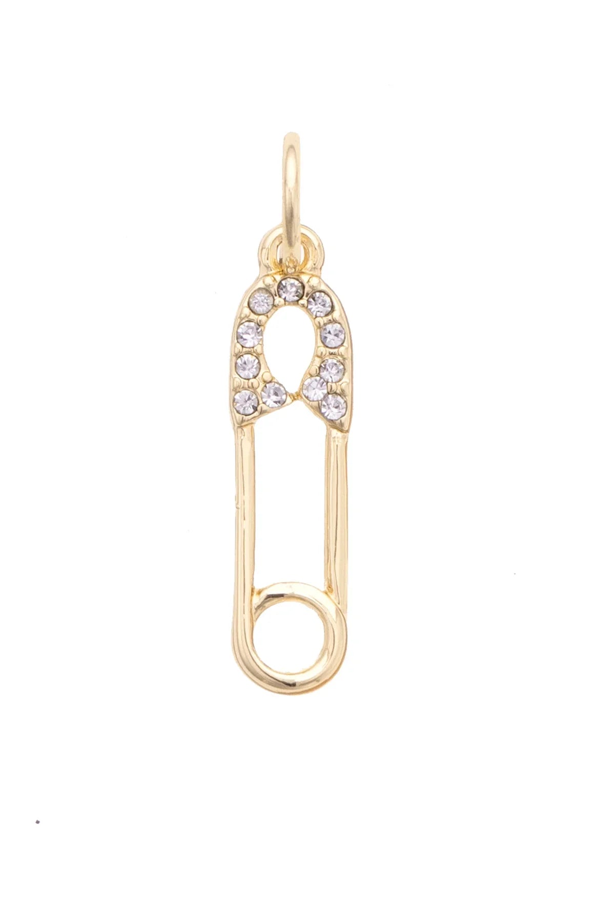Pave Safety Pin Charm in Shiny Gold