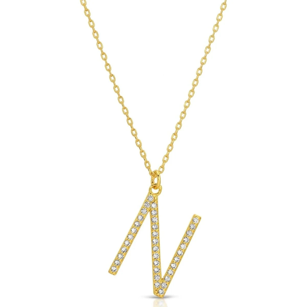 Large Gold Pave Initial Necklace, N