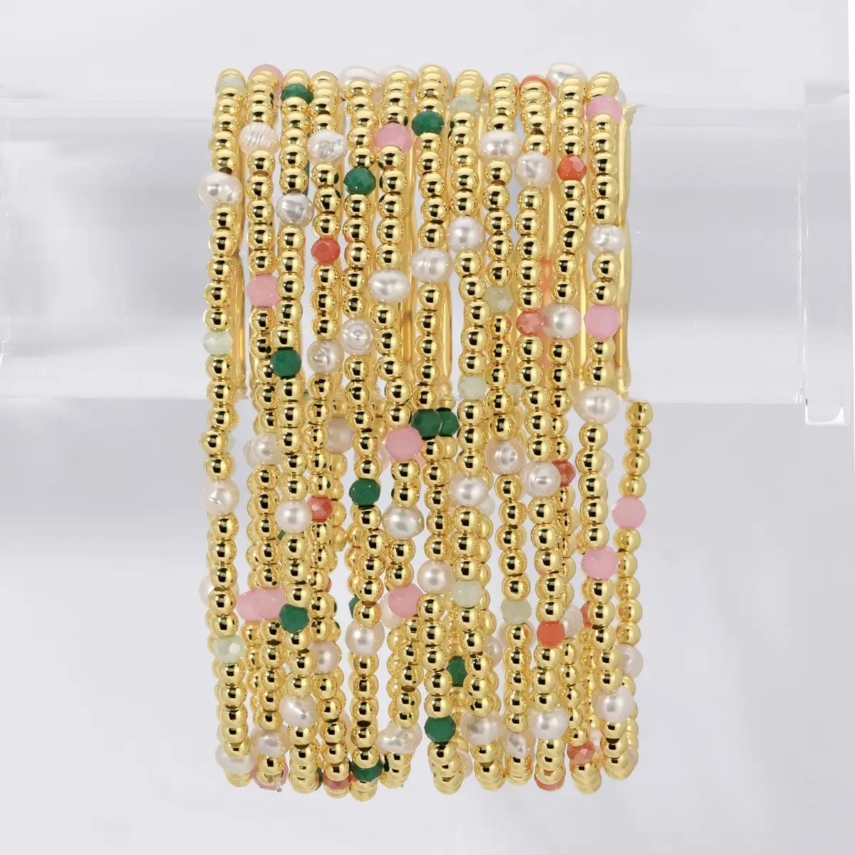3mm Gold Beaded Stretch Bracelet, Assorted Colors
