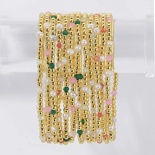 3mm Gold Beaded Stretch Bracelet, Assorted Colors
