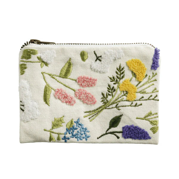 Tossed Embroidered Flower Zipper Pouch