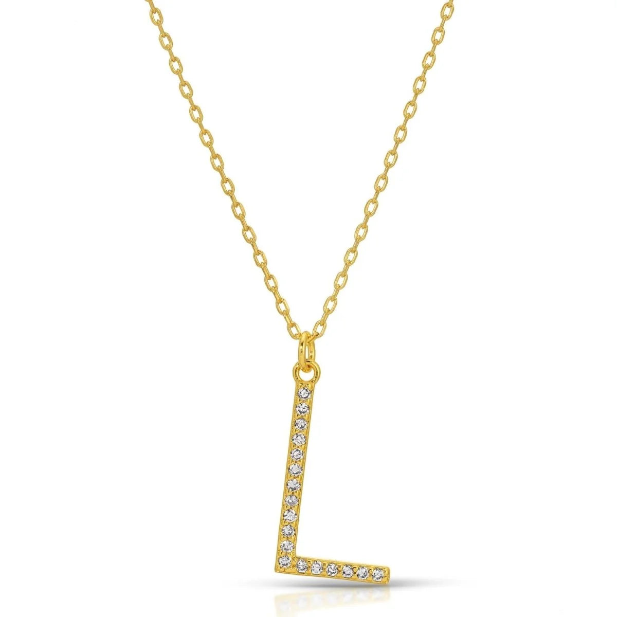 Large Gold Pave Initial Necklace, L