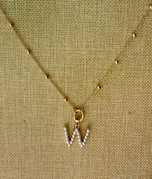 Pearl Initial Charm Necklace