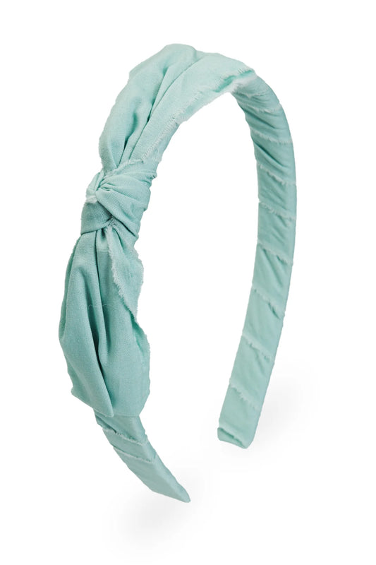 Mint green bow headband with knotted fabric detail