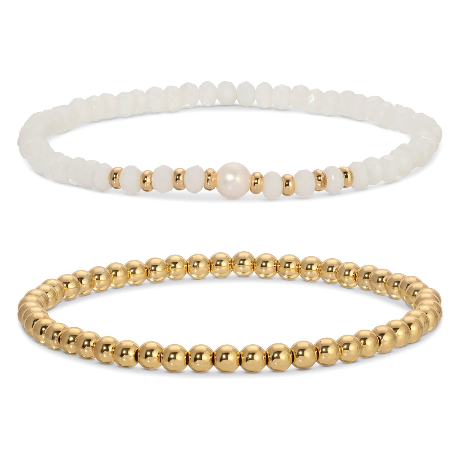 Beaded Duo Pearl Bracelet Set, White Crystal