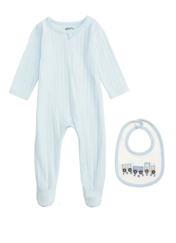 Blue Sleeper & Train Bib Set