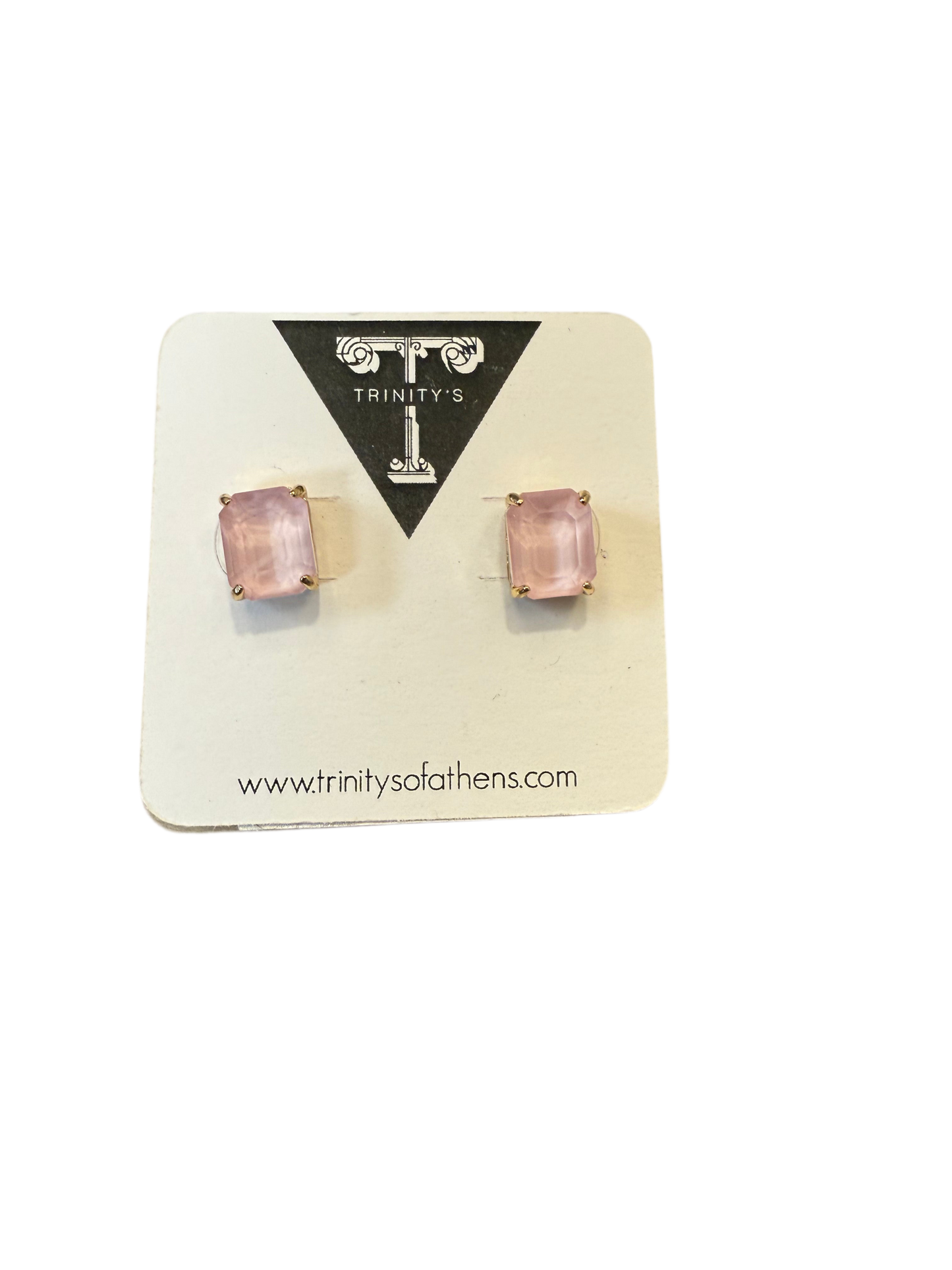 Pink Emerald Cut Earring Studs