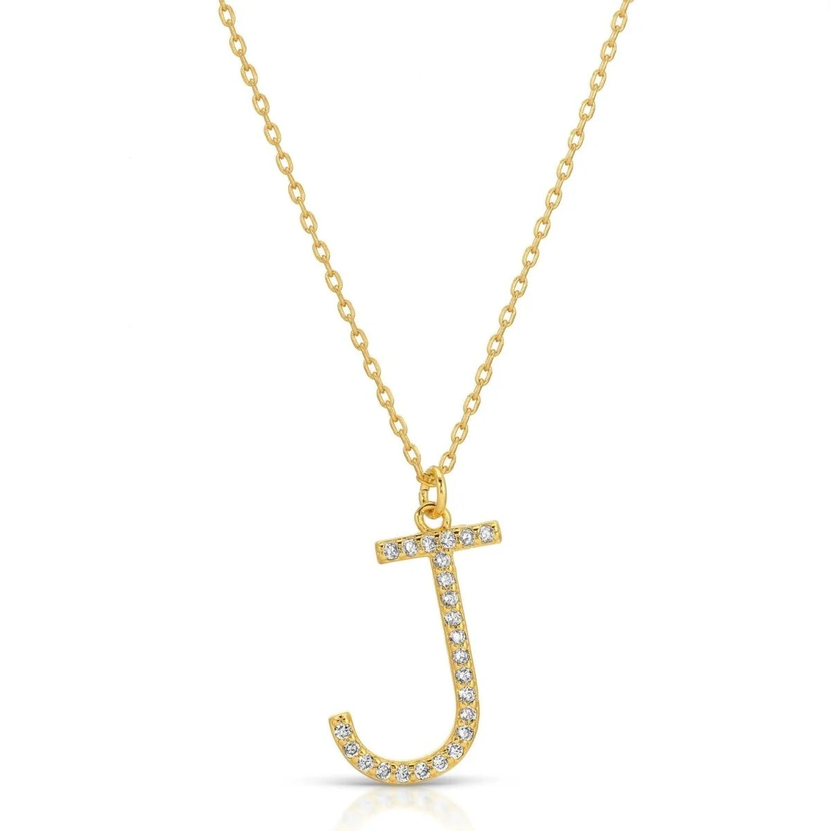 Large Gold Pave Initial Necklace, J