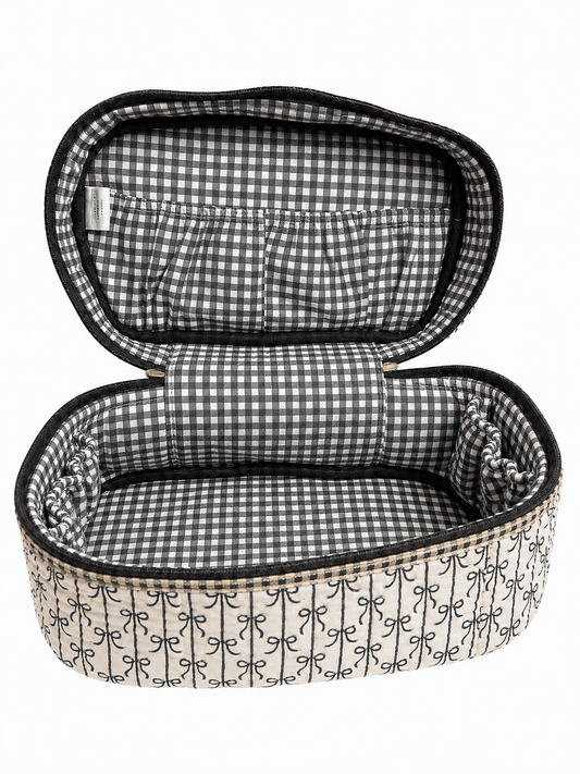 Quilted Makeup Case Black Bow
