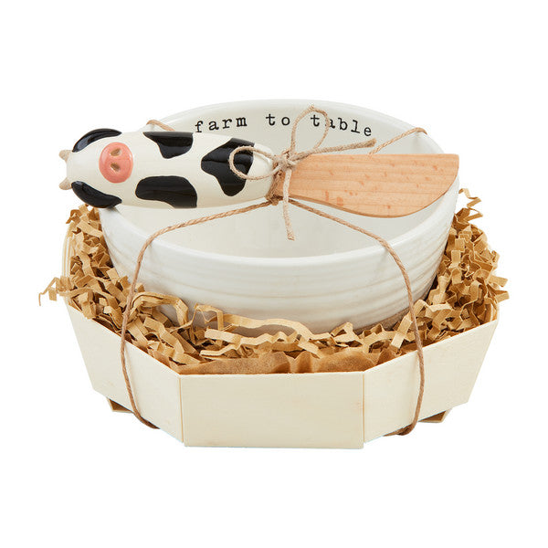 bowl with coordinating cow spreader