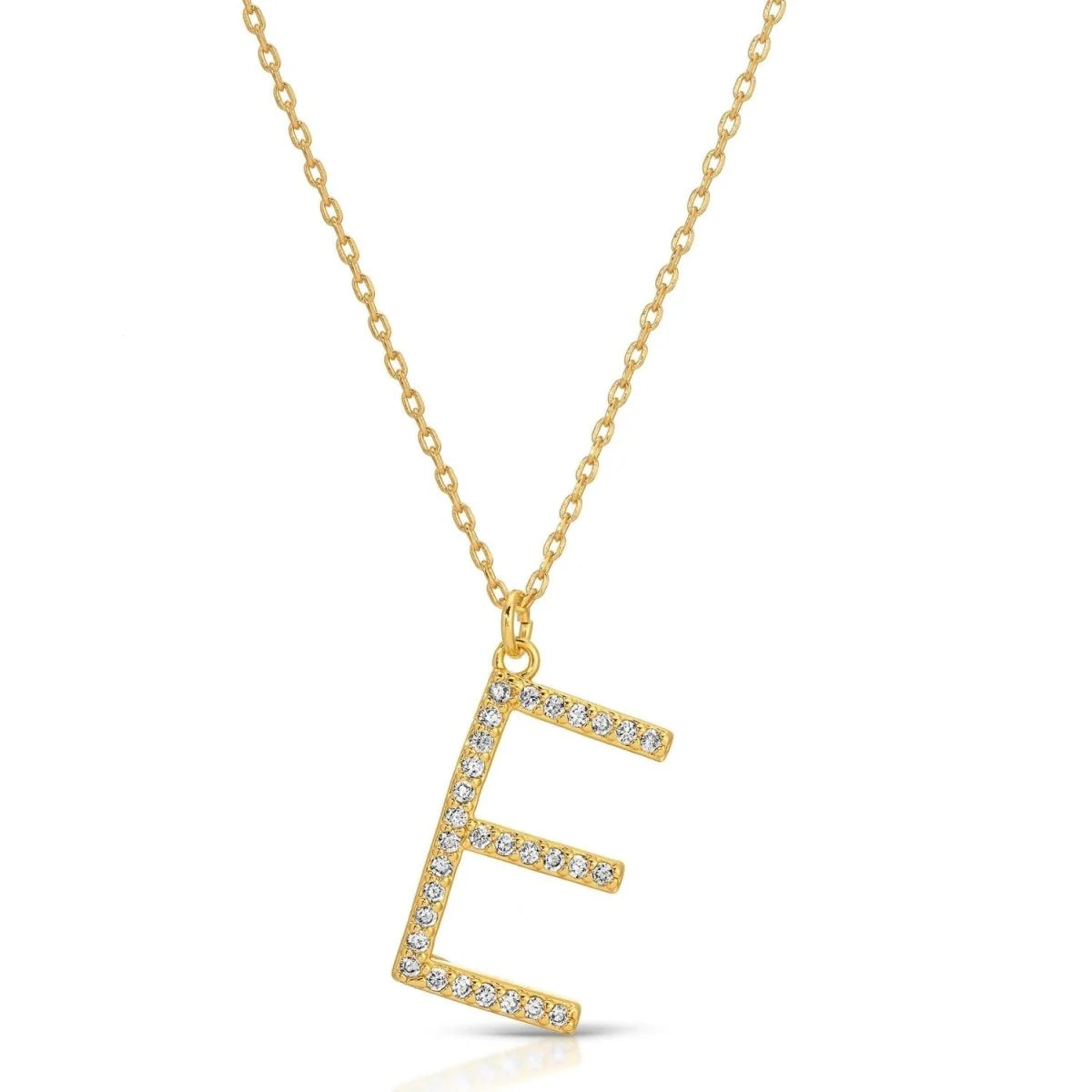 Large Gold Pave Initial Necklace, E