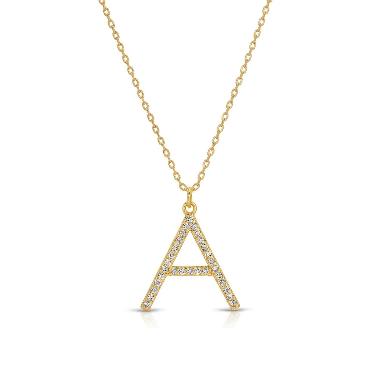 Large Gold Pave Initial Necklace, A