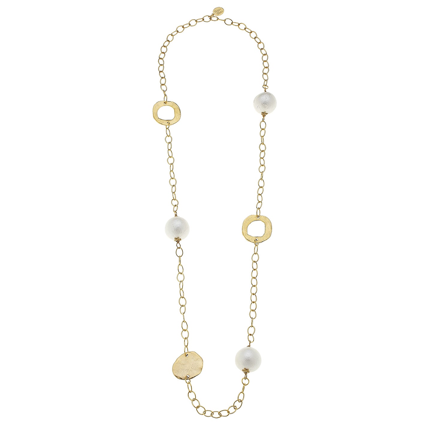Handcast Gold Round & Cotton Pearl Necklace