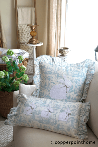 Lumbar Toile Bunny Pillow