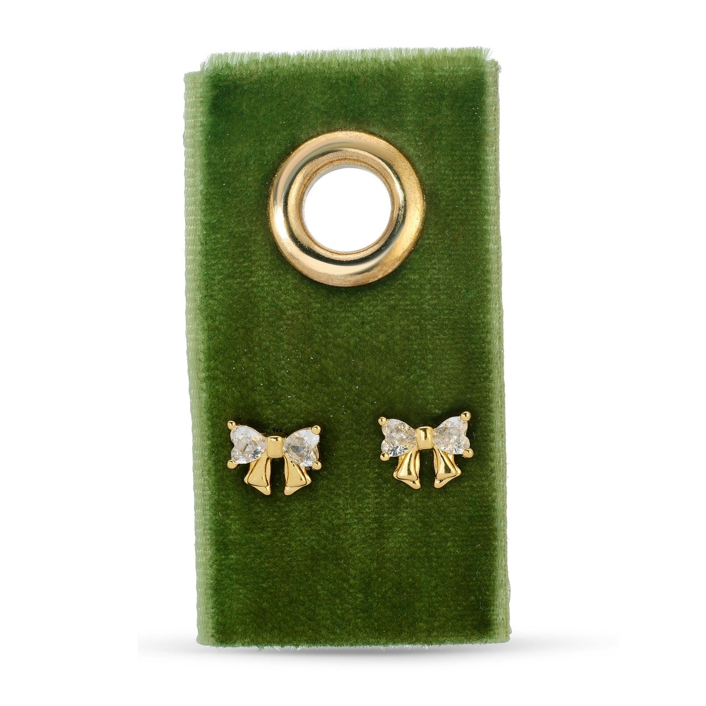 Earrings - CZ Bow Studs on Velvet Gift Tag
