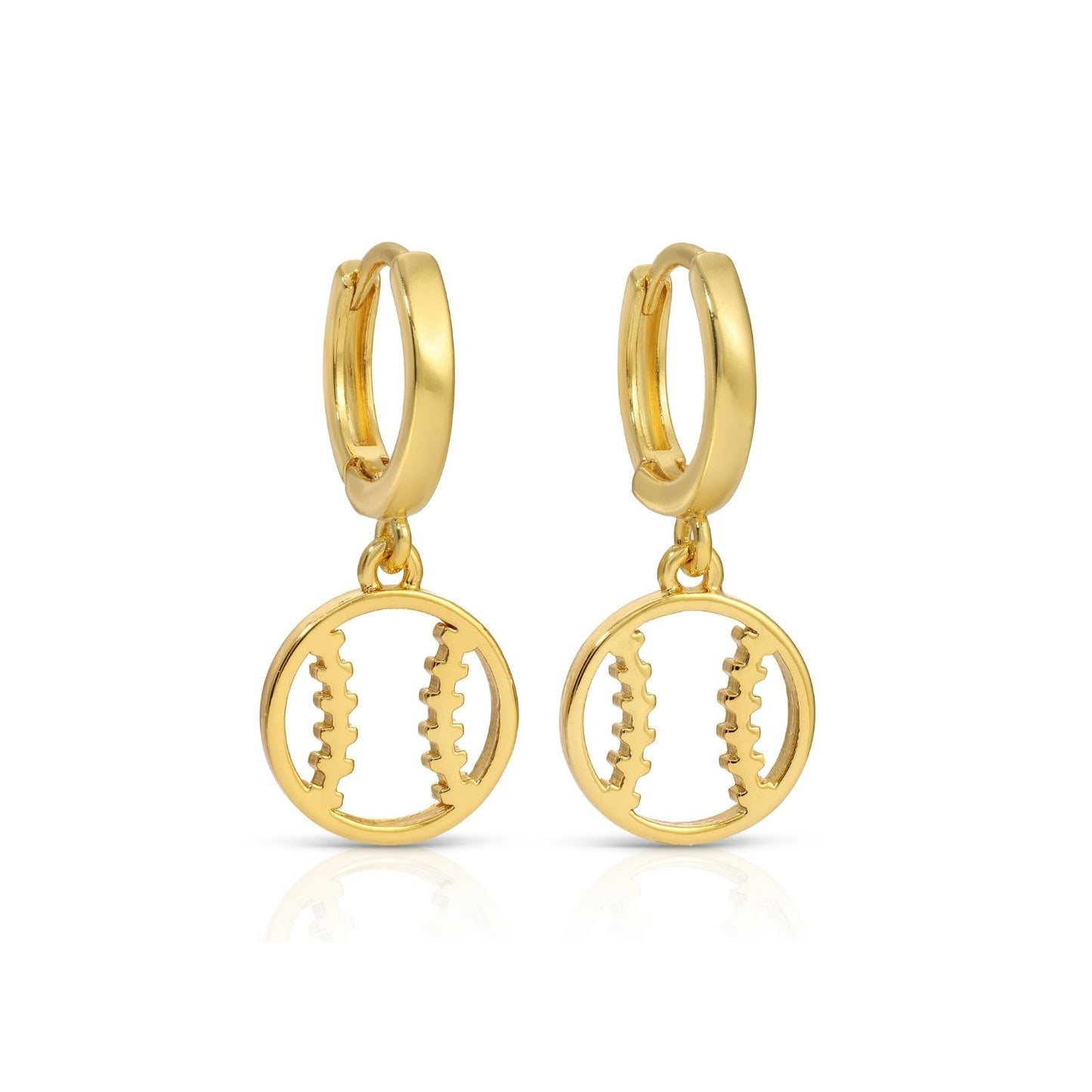 Earrings - Huggies w/ baseball outline charm, Gold