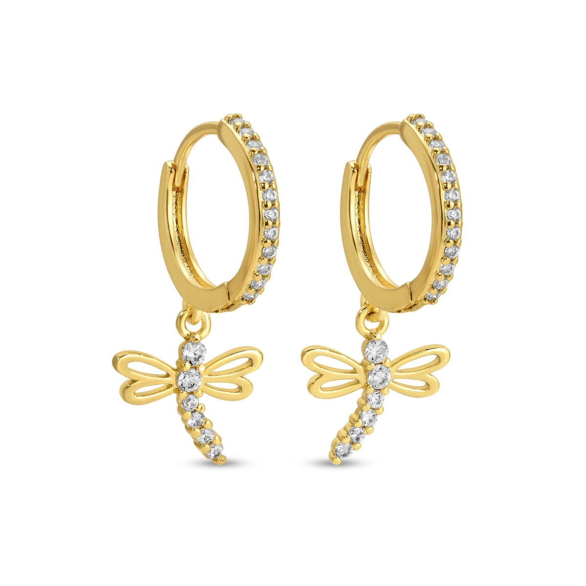Earrings - Pave Huggies with Dragonfly Charm