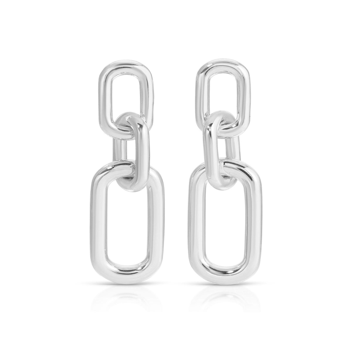 Earrings - Triple link long silver studs