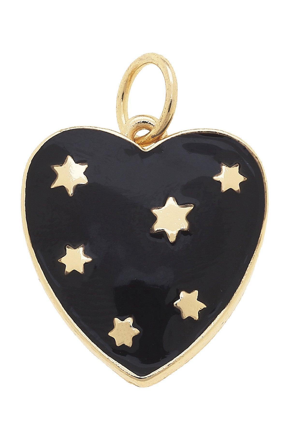 Celestial Enamel Heart Charm in Black