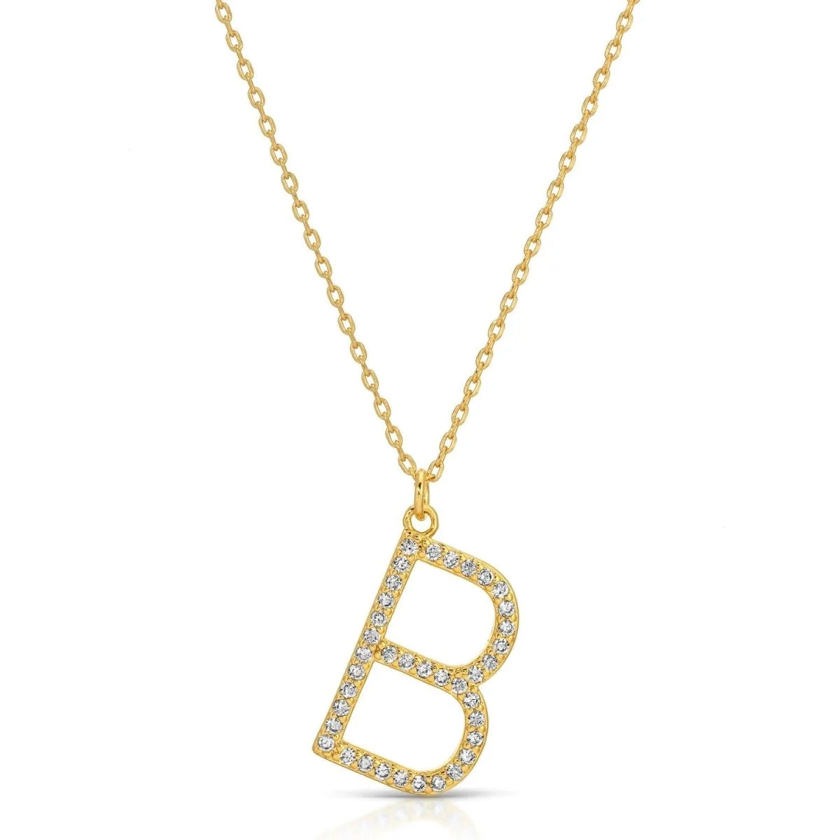 Large Gold Pave Initial Necklace, B