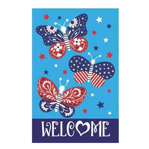 Patriotic Butterfly Welcome Applique Garden Flag