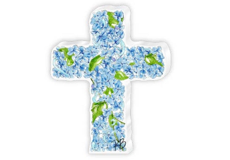 Small Acrylic Blue Floral Cross