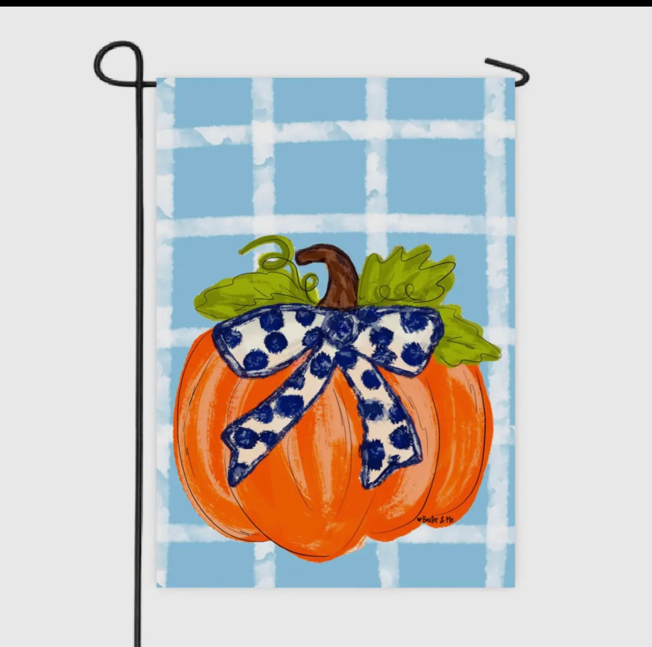 Garden Flag, Blue Plaid Pumpkin with Navy Bow