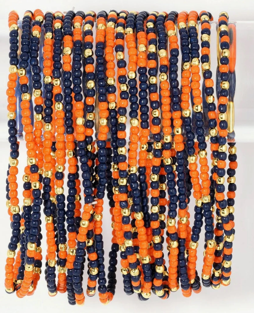 Game Day Beaded Bracelet, Navy + Orange