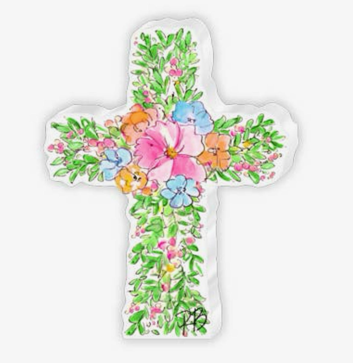 Small Acrylic Floral Cross Multicolor