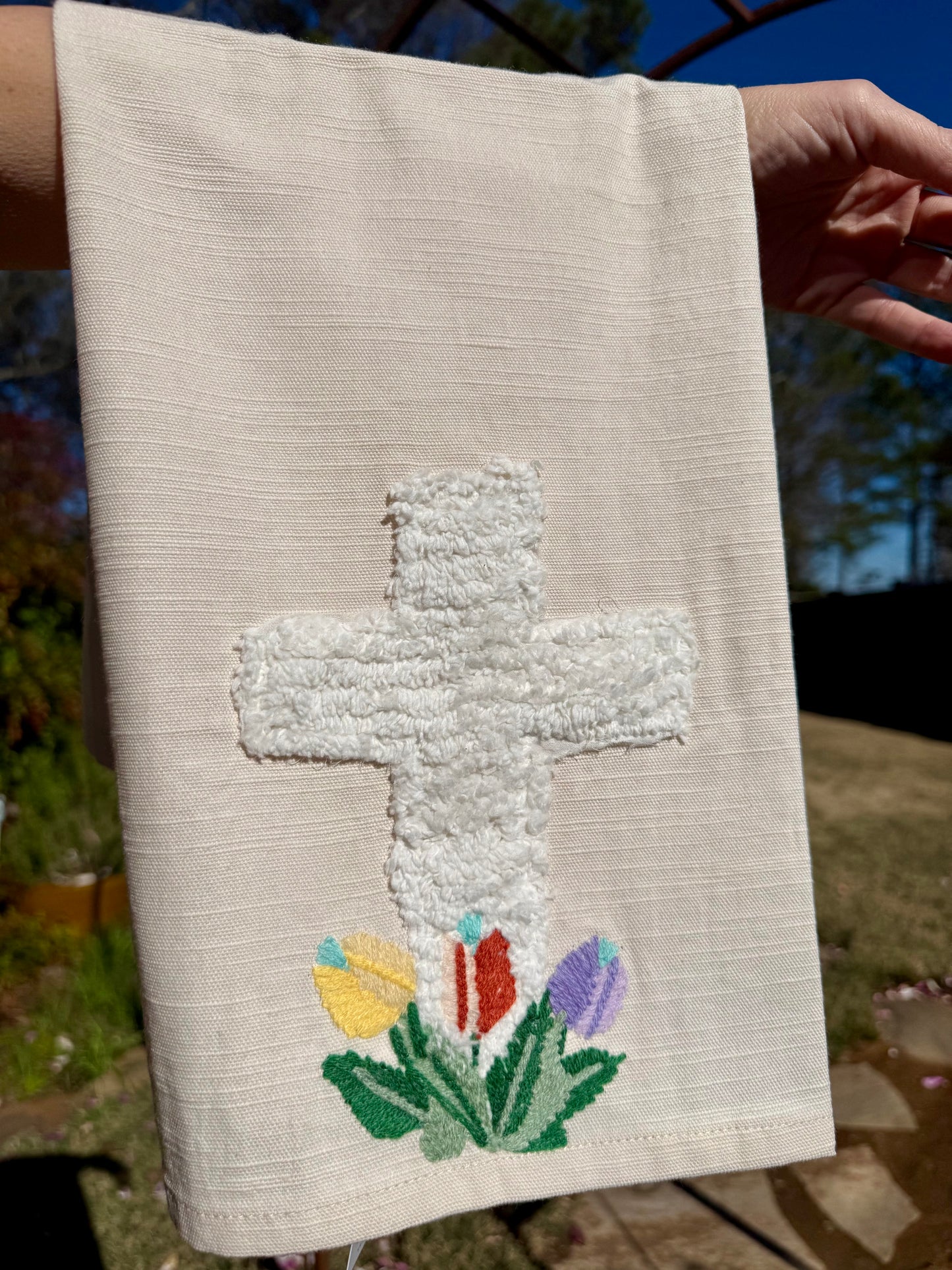 Cross and Tulips Tea Towel