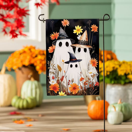Halloween Ghost Family Burlap Flag Garden