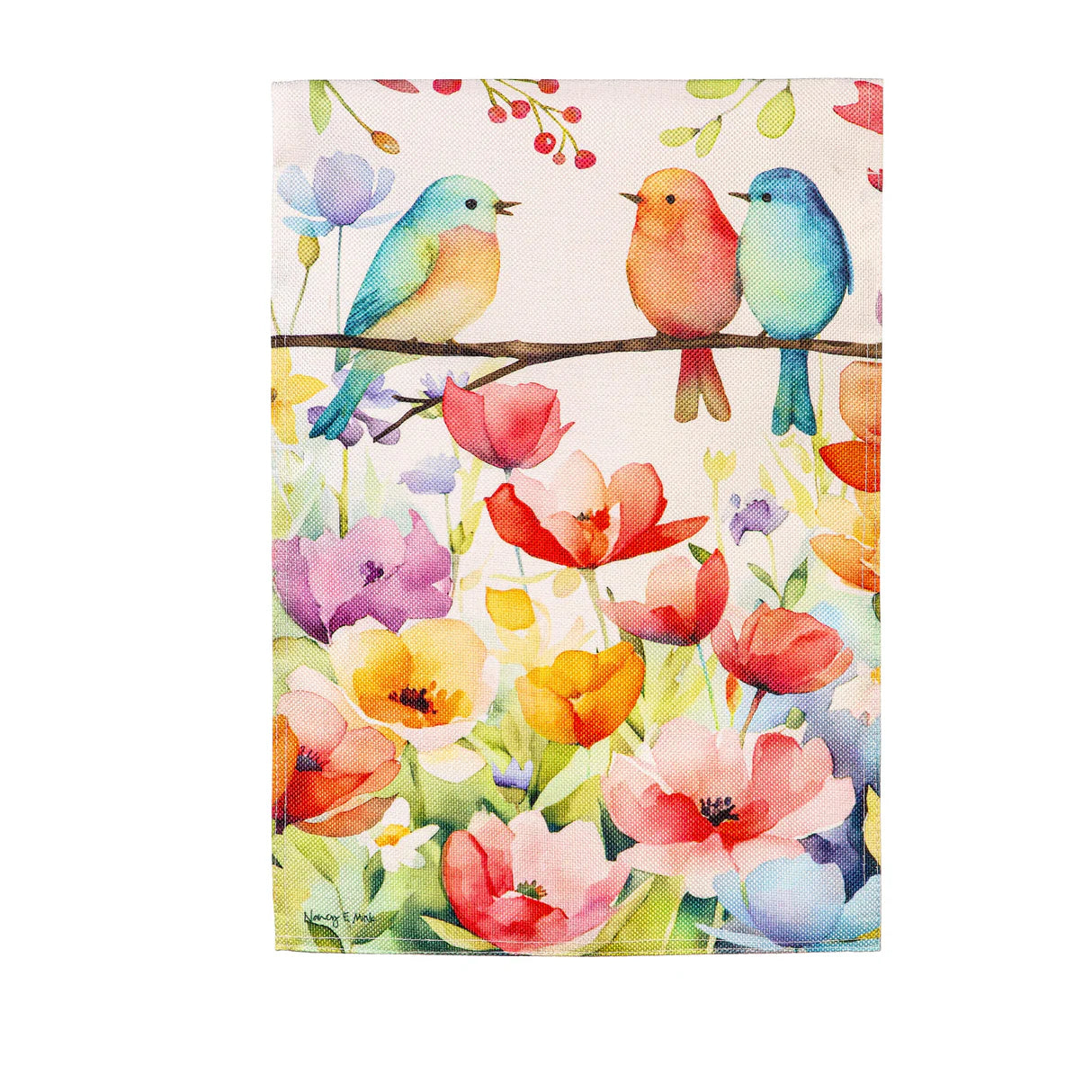 Bird Talk Burlap Garden Flag