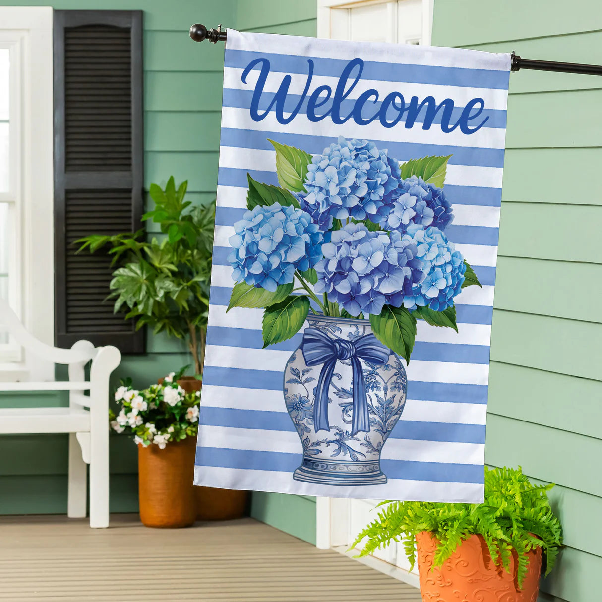 Hydrangea Vase Burlap House Flag