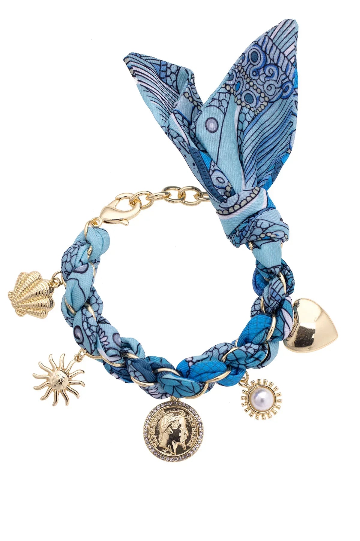 Gabby Scarf Chain Bracelet in Aqua & White