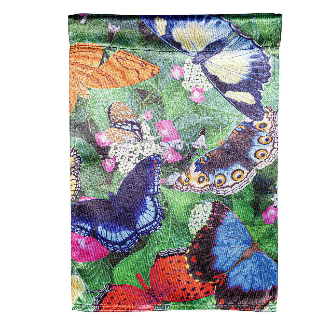 Hello Butterflies House Lustre Flag