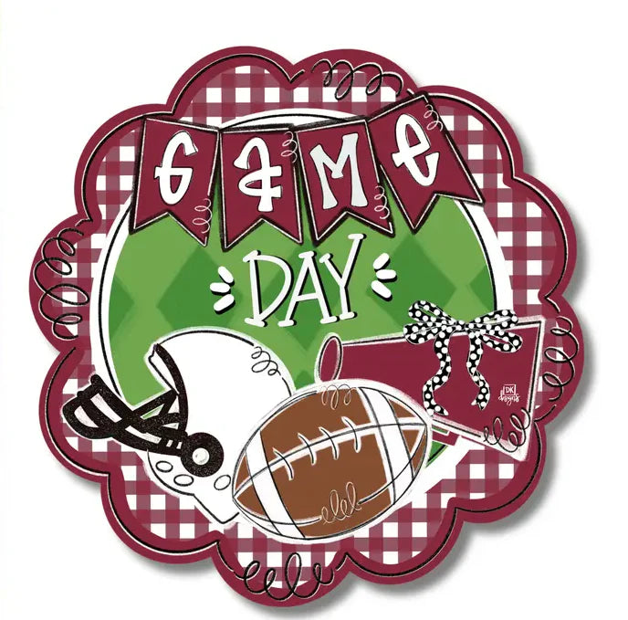 Door Hanger Attachment, Crimson and White Game Day Scallop Mini