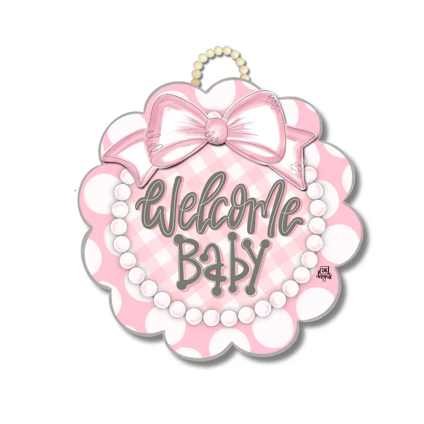 Door Hanger, Pink Scallop Welcome Baby
