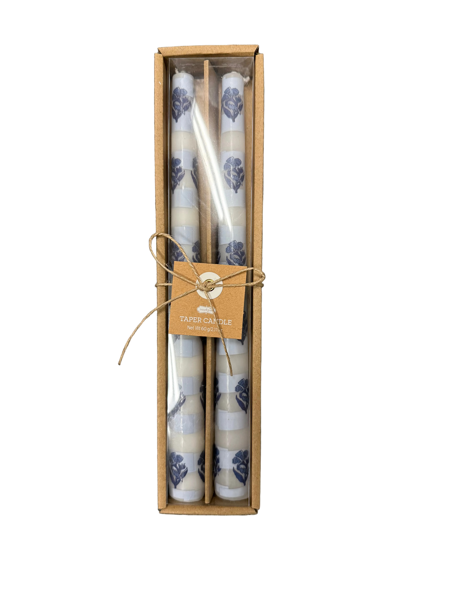 Block Print Blue Stripe Taper Candles