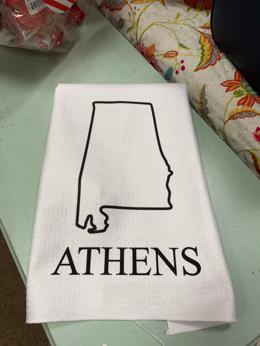 Printed Waffle Towel, Athens - Black