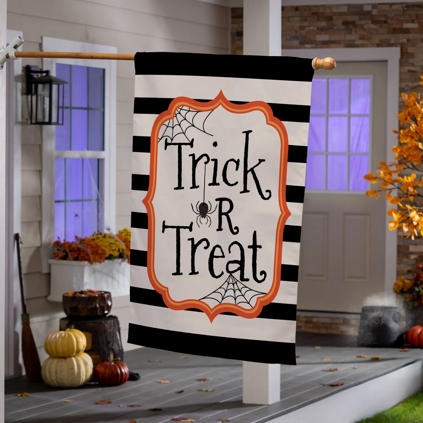 Striped Trick or Treat Burlap House Flag
