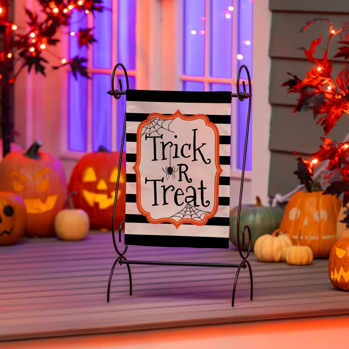 Striped Trick or Treat Burlap Garden Flag