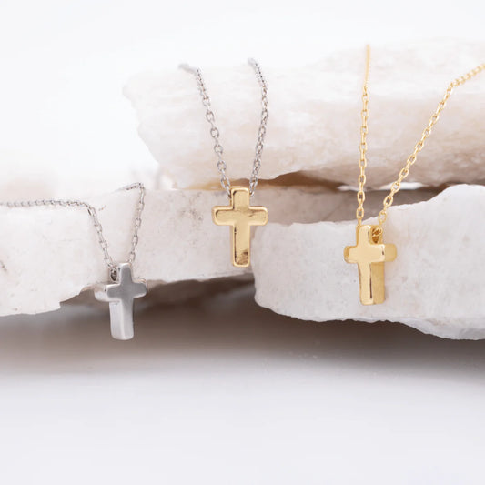 Necklace - Small Simple Cross, Silver