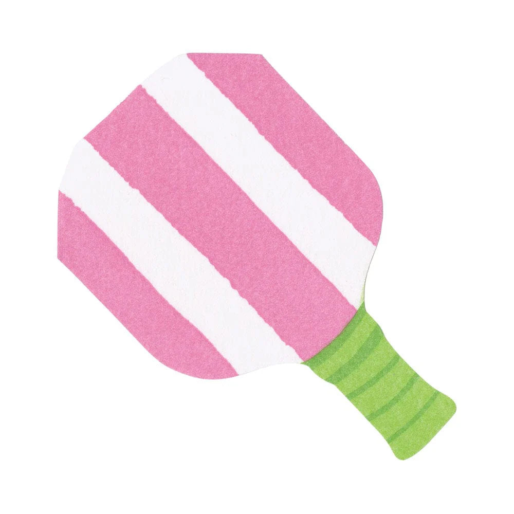 paper napkins designed with Pink and white striped paddle with green handle on a white background
