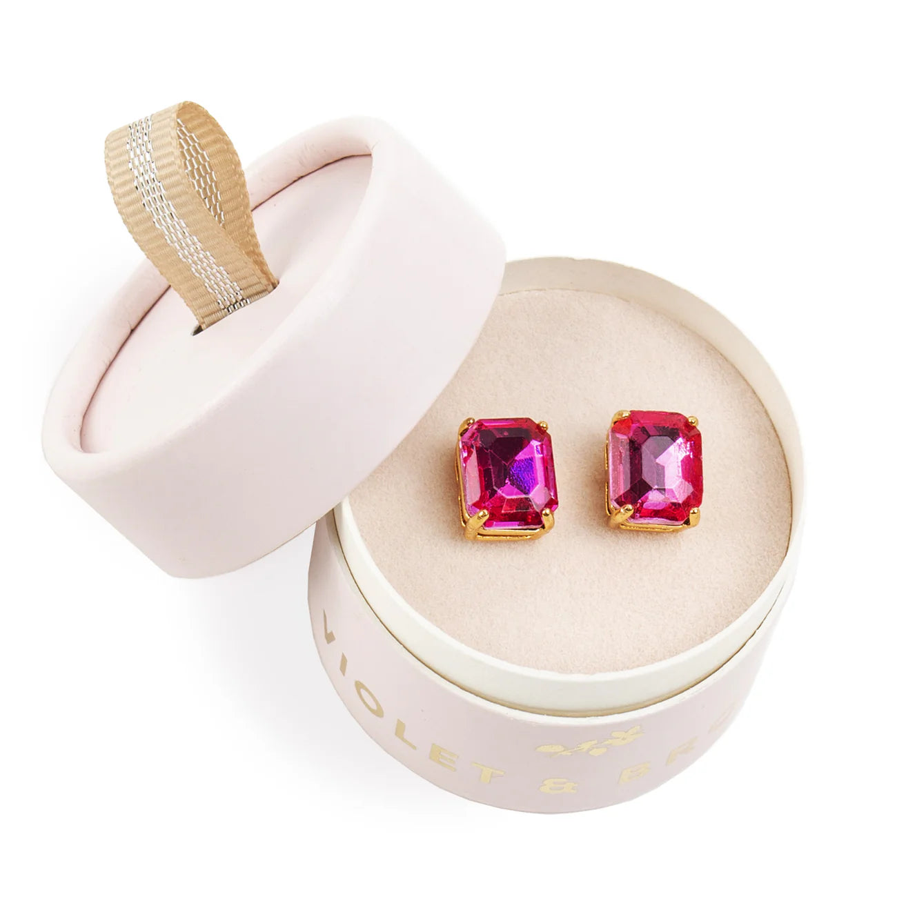 Everlyn Emerald Cut Post Earrings Pink